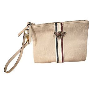 Bee Wristlet Clutch Purse Queen Honey Bee Neutral Tan Stripe Front Steve Madden